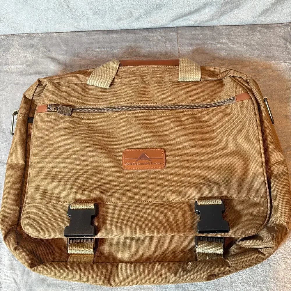 Alpine Canvas Messenger Laptop Work Travel Briefcase Bag Tan Bag